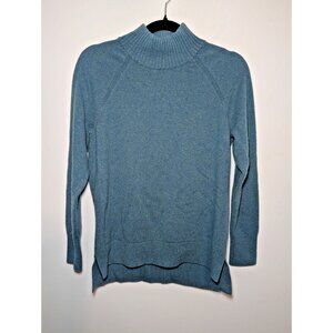 LL Bean Womens 100% Cashmere Sweater Mock Neck Blue Pullover Small Cozy Soft
